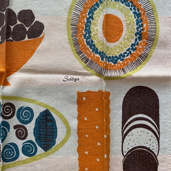 VTG 1950s 1960s Linen Dish Towel Smorgasbord Louise Fougstedt Made in Sweden - Picture 9 of 10